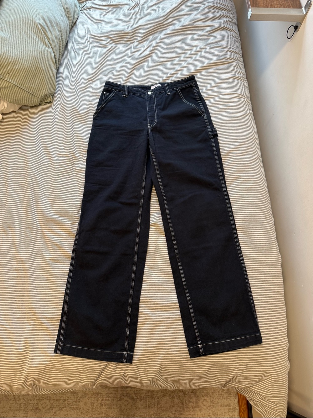 TNA Black Straight Leg Pants with Contrast White Stitching